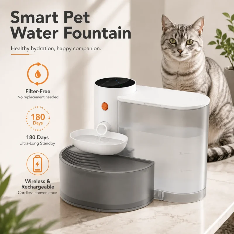 3L wireless cat water fountain with clean and dirty water separation